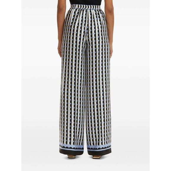 Oscar de la Renta  Wide Leg Allover Mini Geo Silk Twill Pants in Black & Blue 10 - Picture 4 of 6